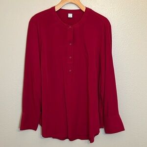 Old Navy Red Half Button Tunic Length Pullover Shirt
